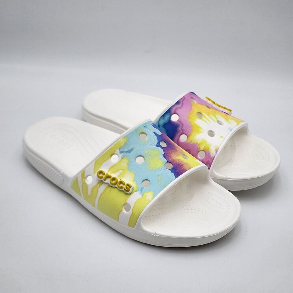 Crocs Classic Tie Dye Womens Slides Unisex Graphic Beach Sandals W 11 /‎ M 9